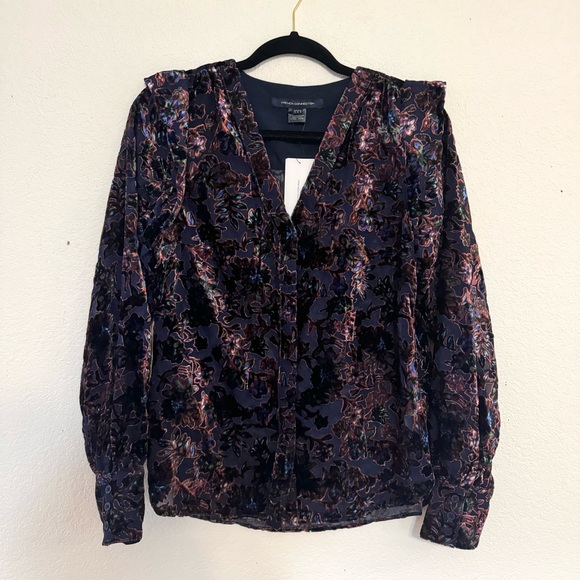 NEW French Connection Indigo Hayden Burnout Top Size 8 Women’s Medium - Picture 6 of 13